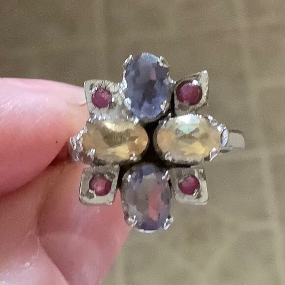 𝅺STERLING SILVER 925 CITRINE/RUBY/TANZANITE WOMAN RING SIZE US 8.5​ - Picture 8 of 10